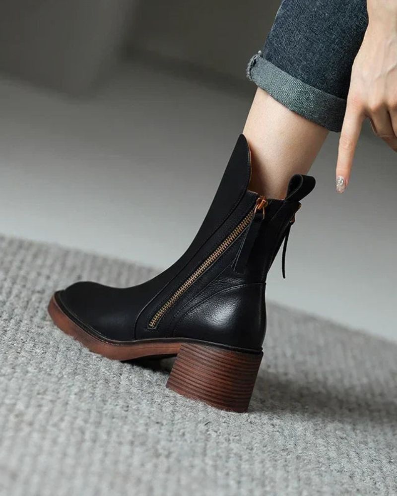 Corinne™ | Bottines noires en cuir à talon confort, élégantes et intemporelles