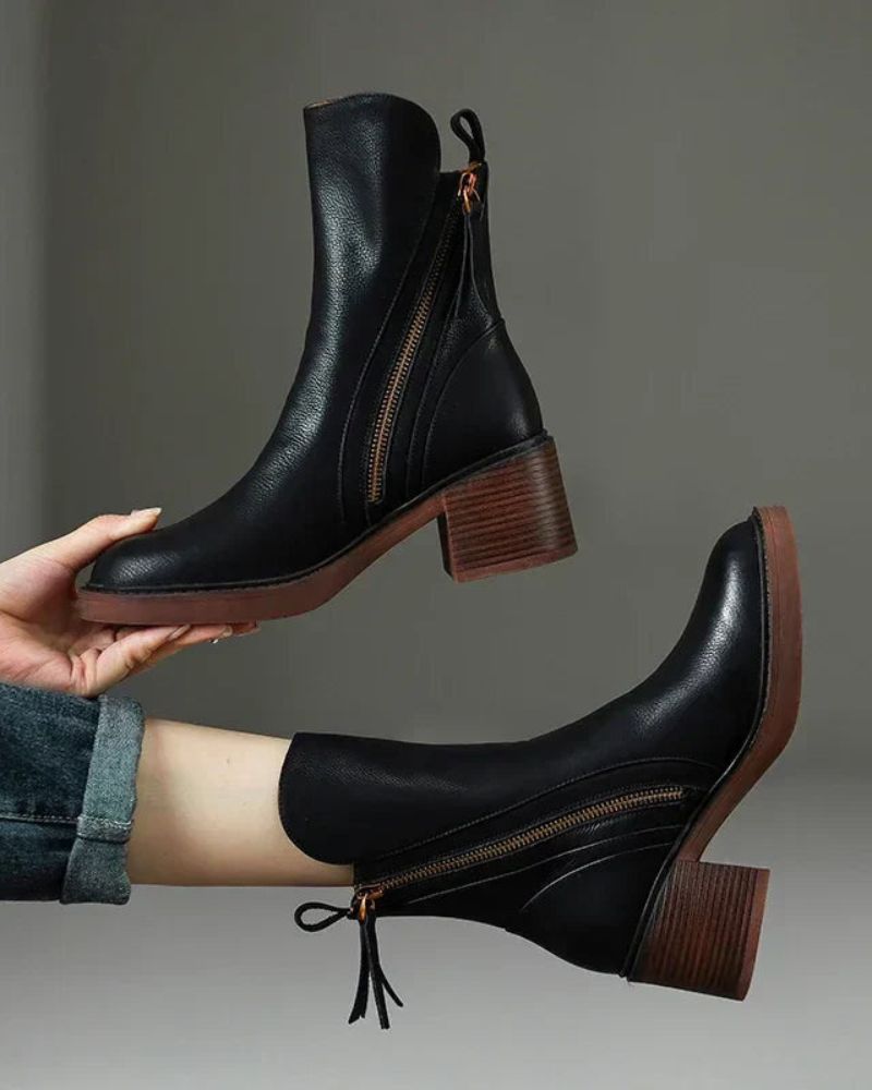 Corinne™ | Bottines noires en cuir à talon confort, élégantes et intemporelles