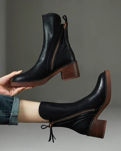 Corinne™ | Bottines noires en cuir à talon confort, élégantes et intemporelles