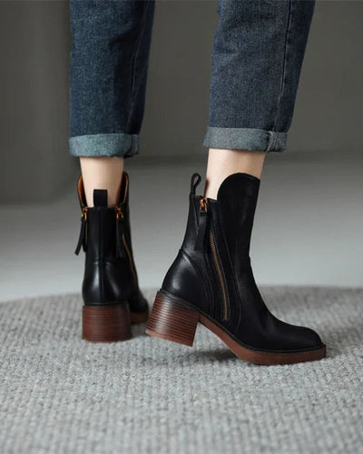 Corinne™ | Bottines noires en cuir à talon confort, élégantes et intemporelles