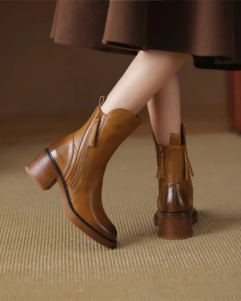 Corinne™ | Bottines noires en cuir à talon confort, élégantes et intemporelles