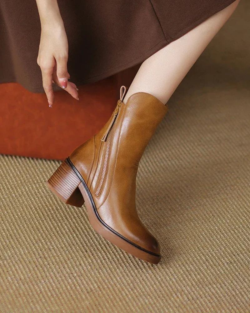 Corinne™ | Bottines noires en cuir à talon confort, élégantes et intemporelles