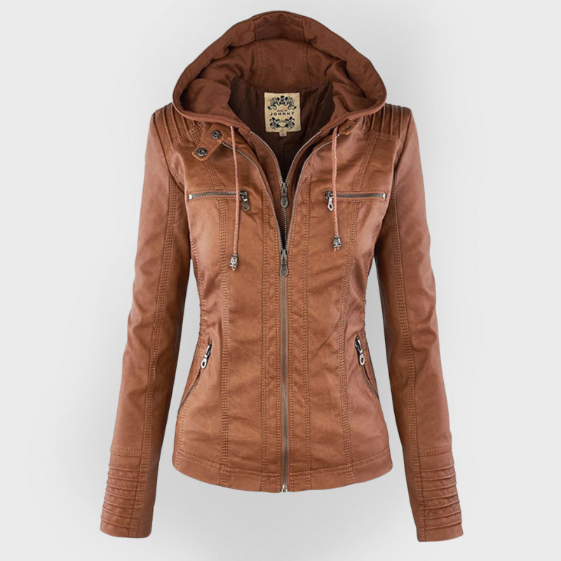 Sabine™ | Veste moderne en cuir avec capuche