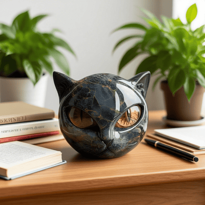 Nocturne™ | Sculpture Féline Mystique en Marbre Poli