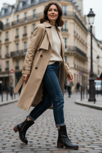 Corinne™ | Bottines noires en cuir à talon confort, élégantes et intemporelles