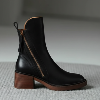 Corinne™ | Bottines noires en cuir à talon confort, élégantes et intemporelles