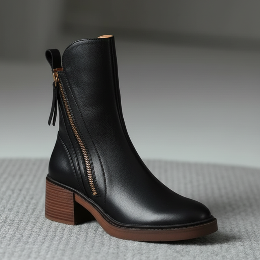 Corinne™ | Bottines noires en cuir à talon confort, élégantes et intemporelles