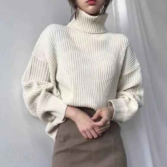 Maison Léa™ | Luxe Pull à col roulé et à manches ballon