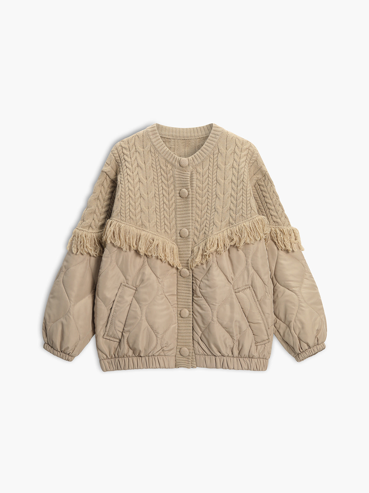 Maison Léa™ | Veste matelassée en tricot torsadé patchwork