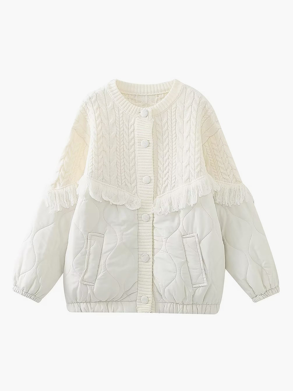 Maison Léa™ | Veste matelassée en tricot torsadé patchwork