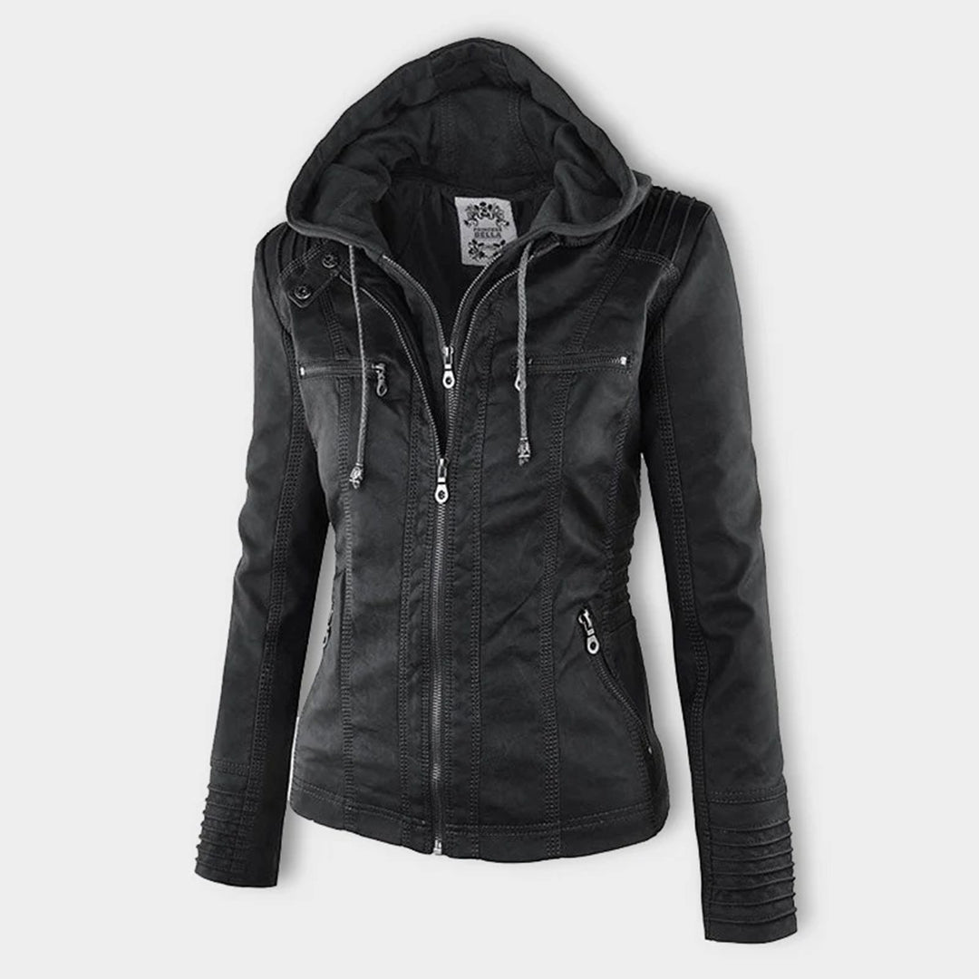 Sabine™ | Veste moderne en cuir avec capuche