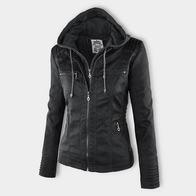 Sabine™ | Veste moderne en cuir avec capuche
