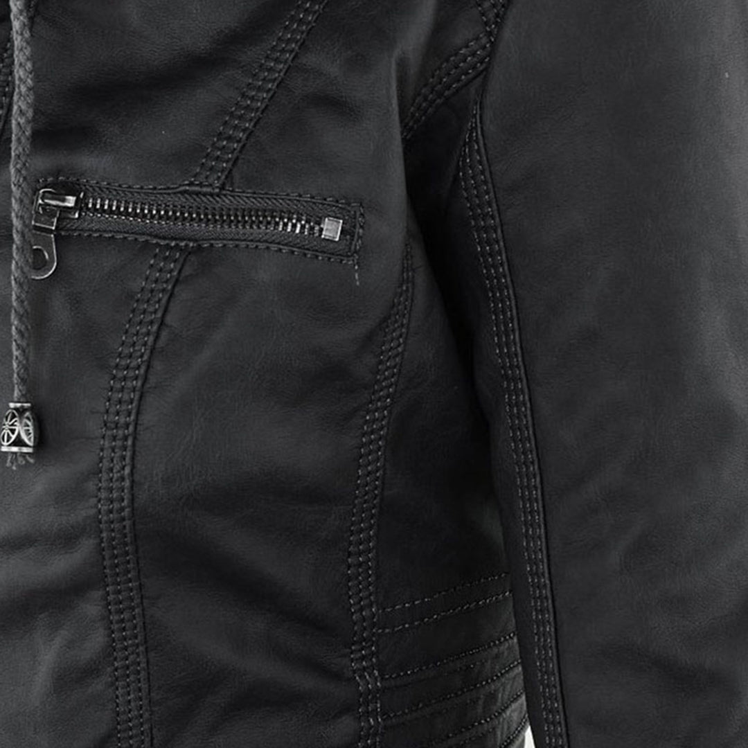 Sabine™ | Veste moderne en cuir avec capuche