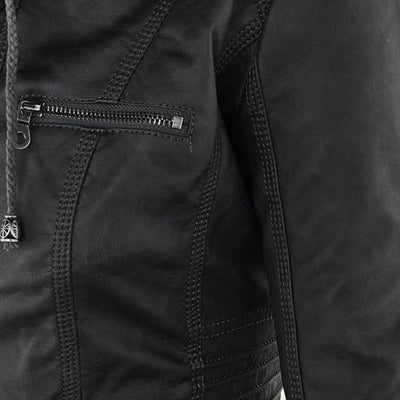 Sabine™ | Veste moderne en cuir avec capuche