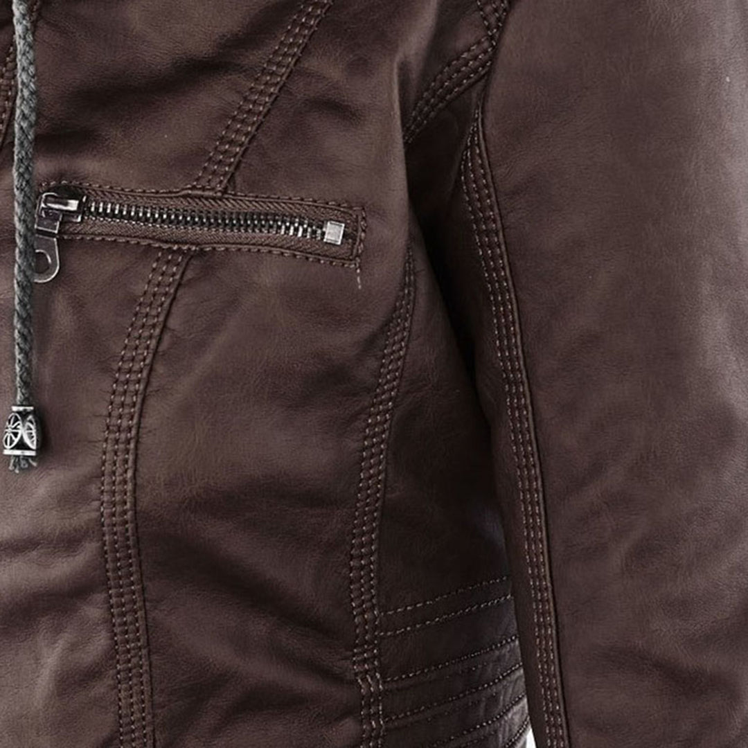 Sabine™ | Veste moderne en cuir avec capuche
