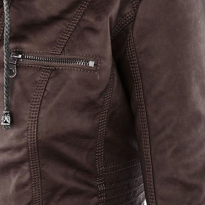 Sabine™ | Veste moderne en cuir avec capuche
