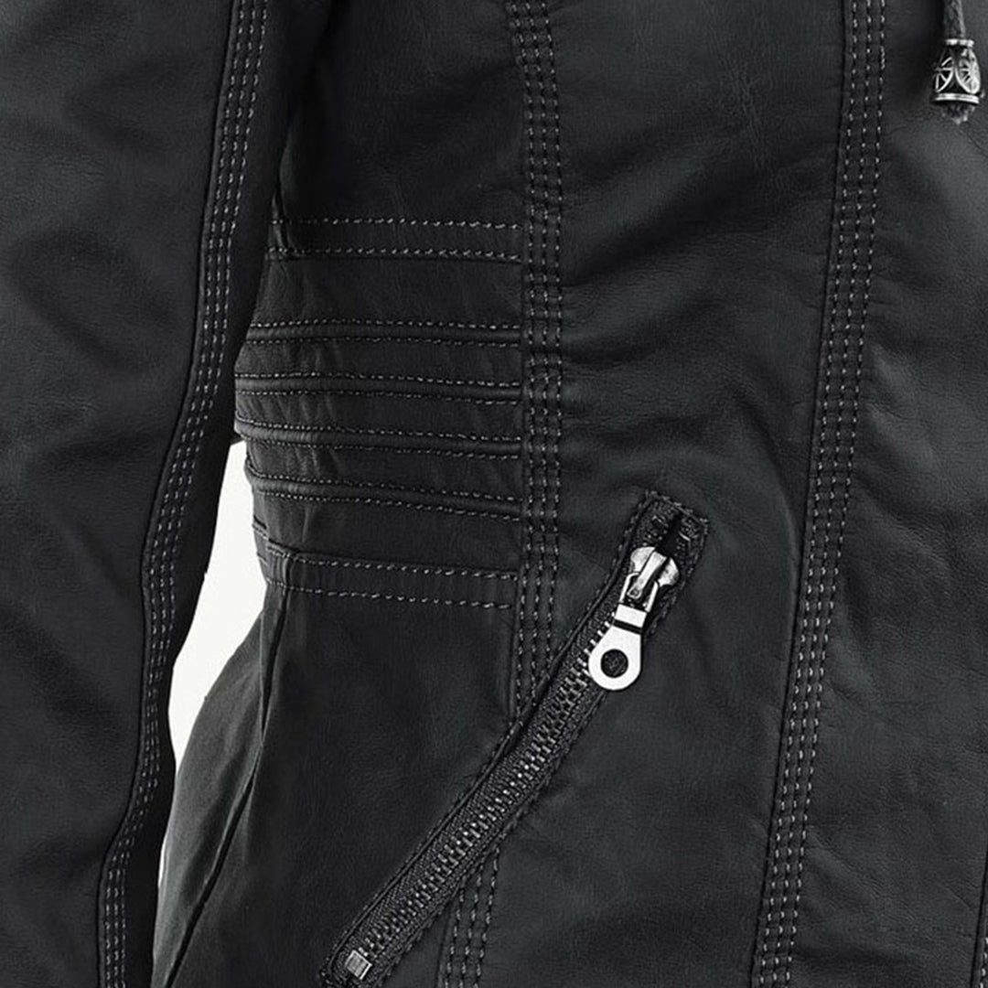 Sabine™ | Veste moderne en cuir avec capuche