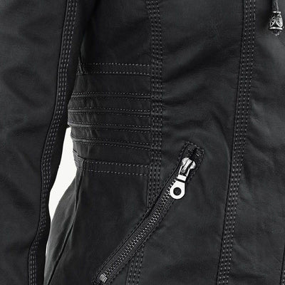 Sabine™ | Veste moderne en cuir avec capuche