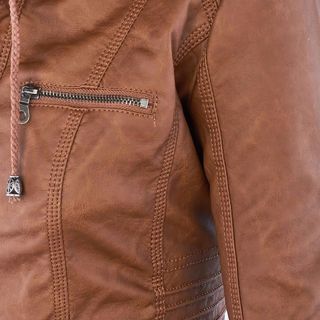 Sabine™ | Veste moderne en cuir avec capuche