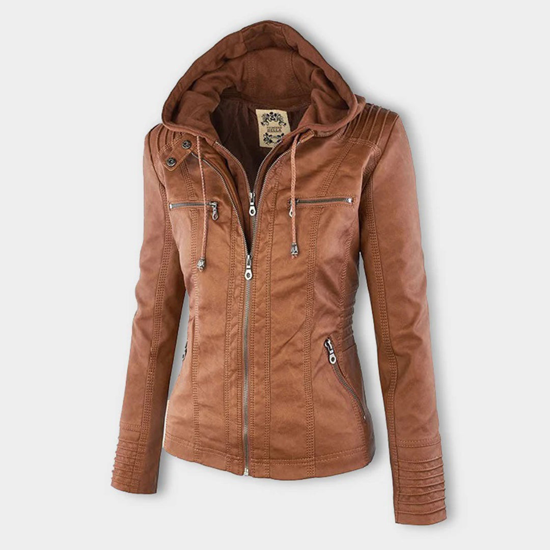 Sabine™ | Veste moderne en cuir avec capuche