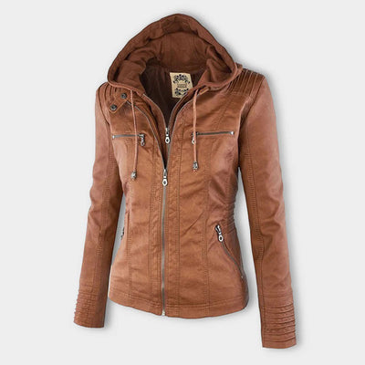 Sabine™ | Veste moderne en cuir avec capuche