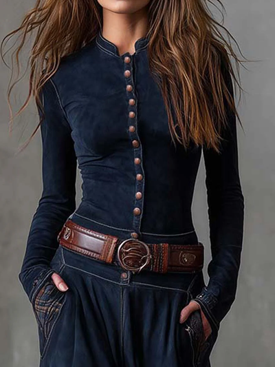 Helara | Granatowa maxi sukienka z paskiem