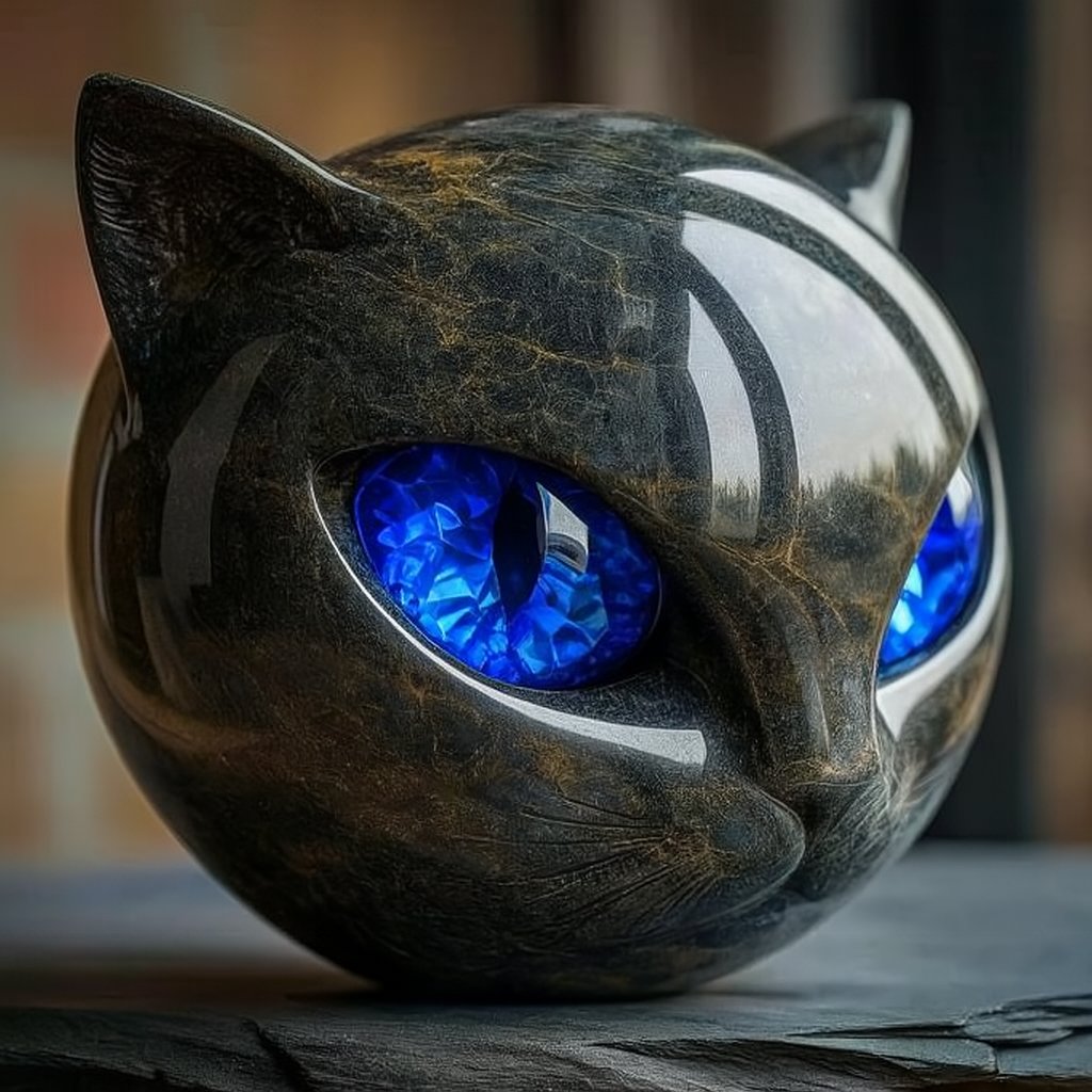 Nocturne™ | Sculpture Féline Mystique en Marbre Poli