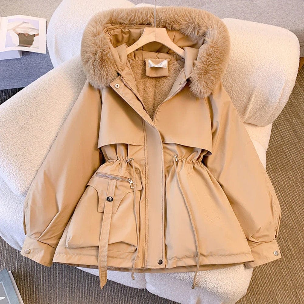 Veste à col fourré avec capuche