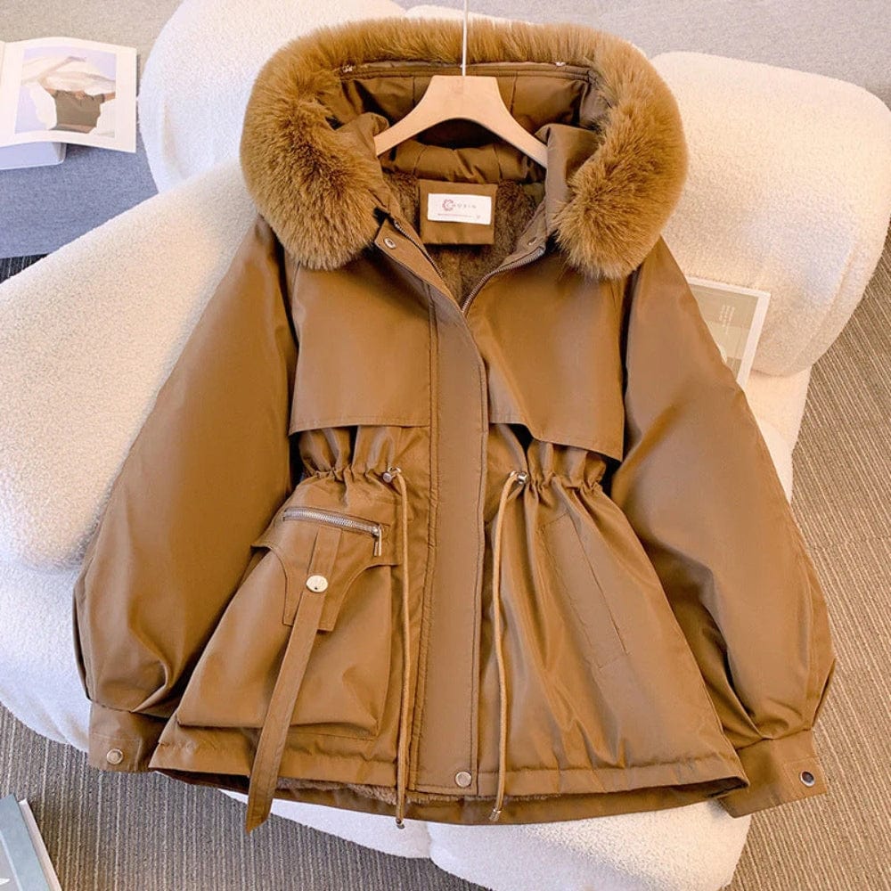 Veste à col fourré avec capuche