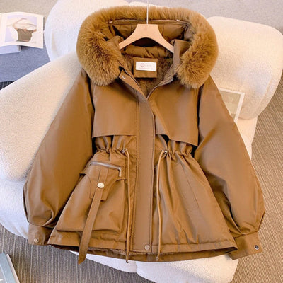 Veste à col fourré avec capuche