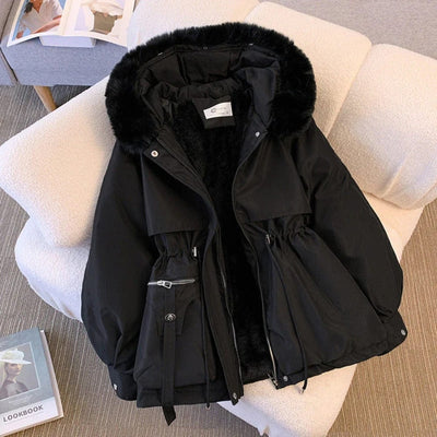 Veste à col fourré avec capuche