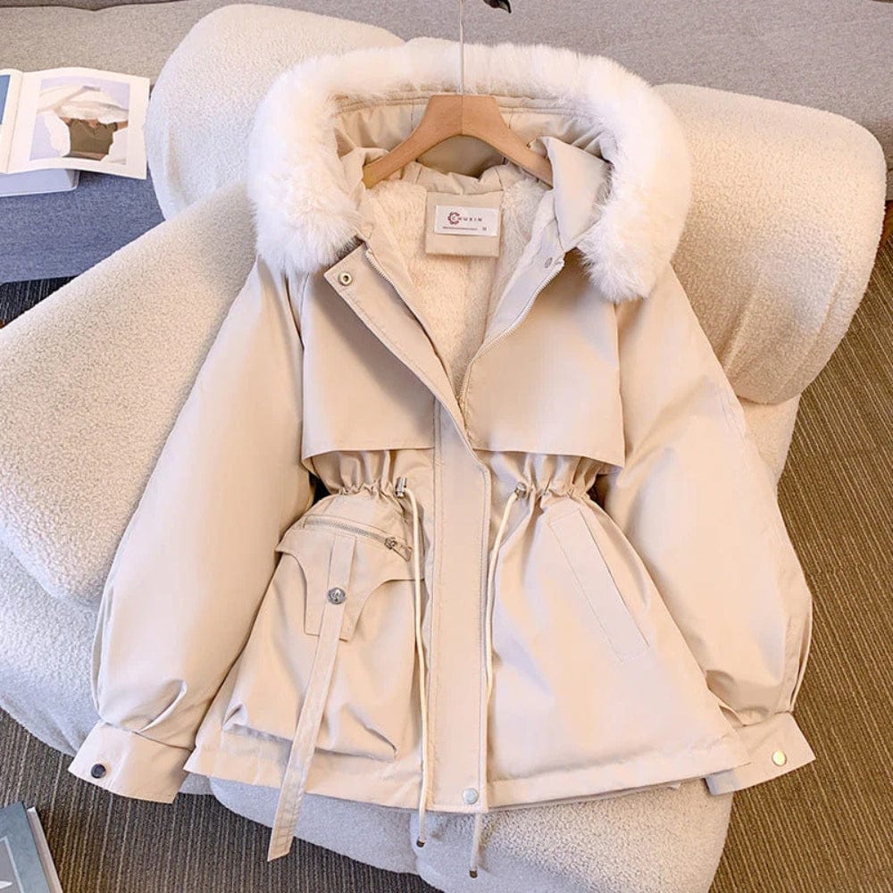 Veste à col fourré avec capuche